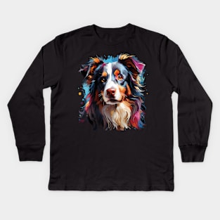 Border Collie Rainbow Kids Long Sleeve T-Shirt